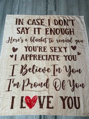 Inspirational Text Throw Blanket - Beige with Brown & Red Lettering